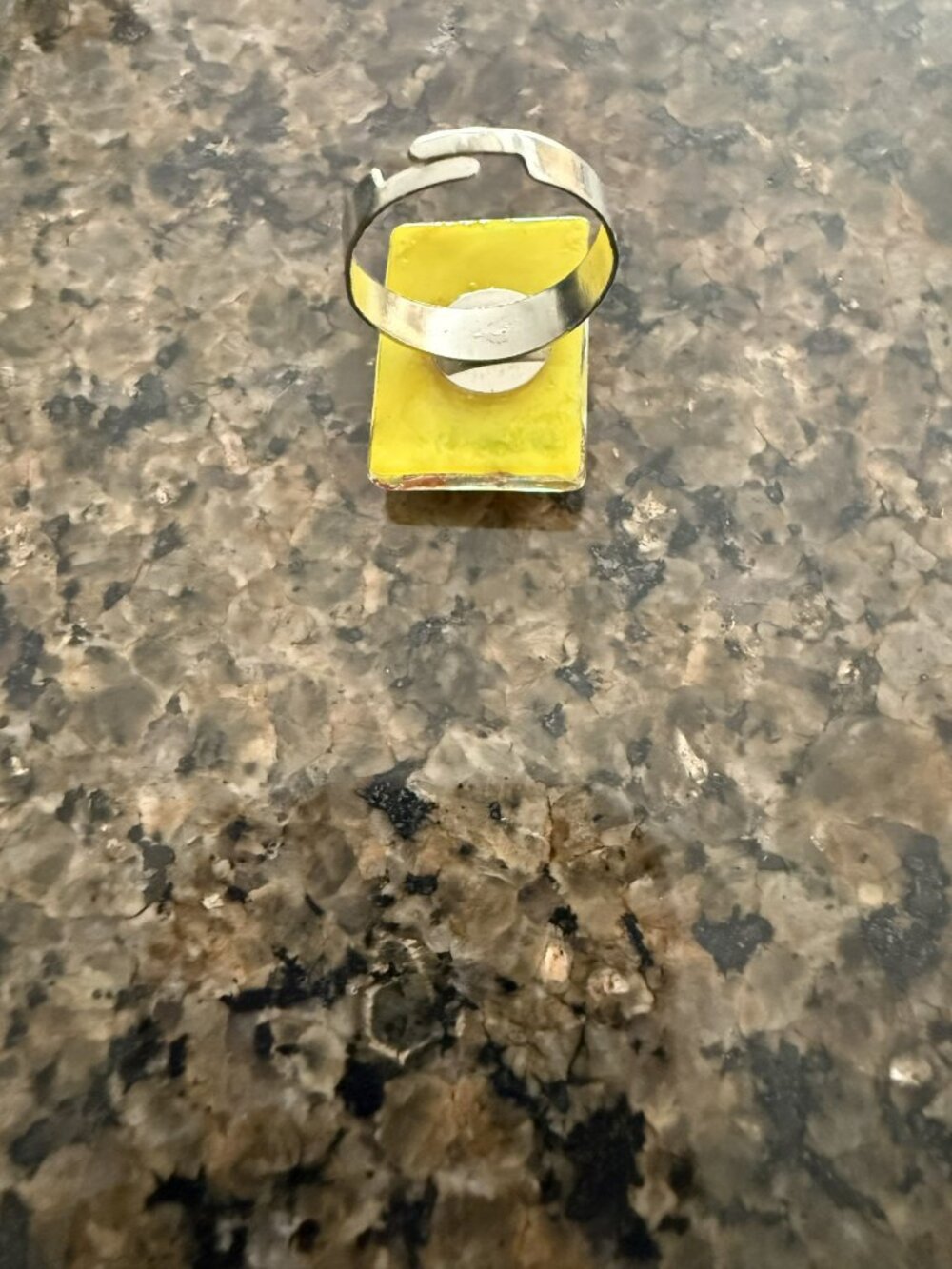 Multicolor Handcrafted Adjustable Rectangular Glass Art Ring - Picture 3 of 6